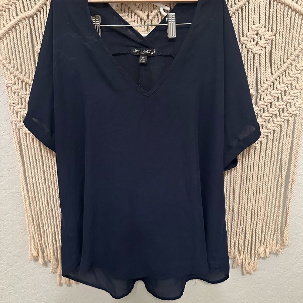 Living Doll Deep Blue V-Neck Top